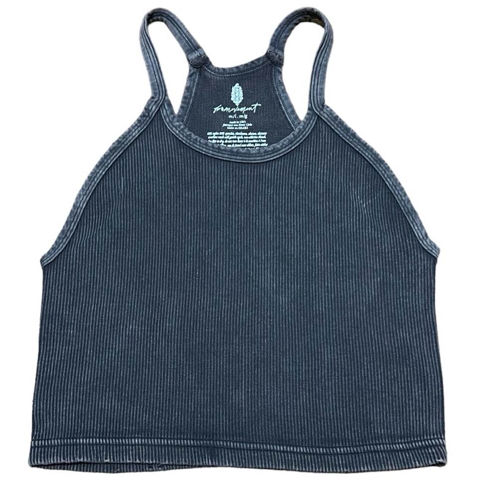 Free People Happiness Runs Tank Top in Washed Black w/ Logo on Back NWOT